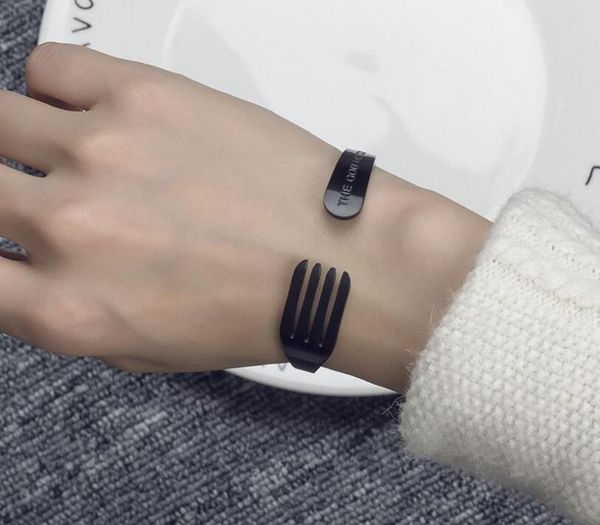 novelty stainless steel silver-color fork bracelet men open cuff tableware bangles bracelets for women couple pulseira11, Black
novelty stainless steel silver-color fork bracelet men open cuff tableware bangles bracelets for women couple pulseira11, Black