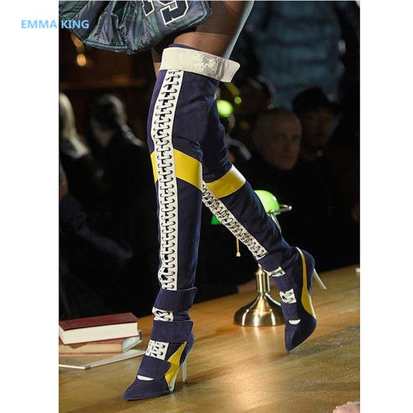 new arrival blue patchwork thigh high boots women pointy toe high heels lace up boot largas woman over the knee knight boot, Black
new arrival blue patchwork thigh high boots women pointy toe high heels lace up boot largas woman over the knee knight boot, Black