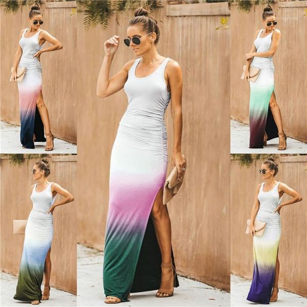 dress gradient crew neck slim summer casual dress famale fashion style dress women sleeveless split, Black;gray
dress gradient crew neck slim summer casual dress famale fashion style dress women sleeveless split, Black;gray