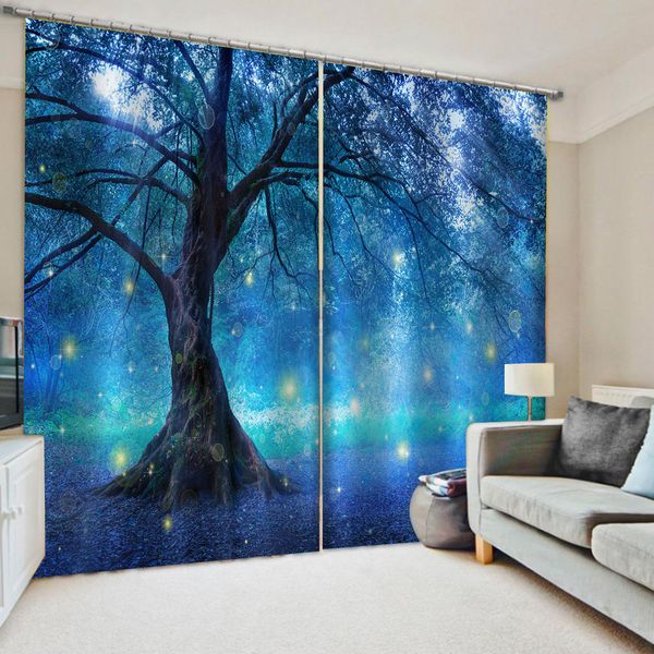 

Beautiful Photo Fashion Customized 3D Curtains blue forest curtains modern living room curtains