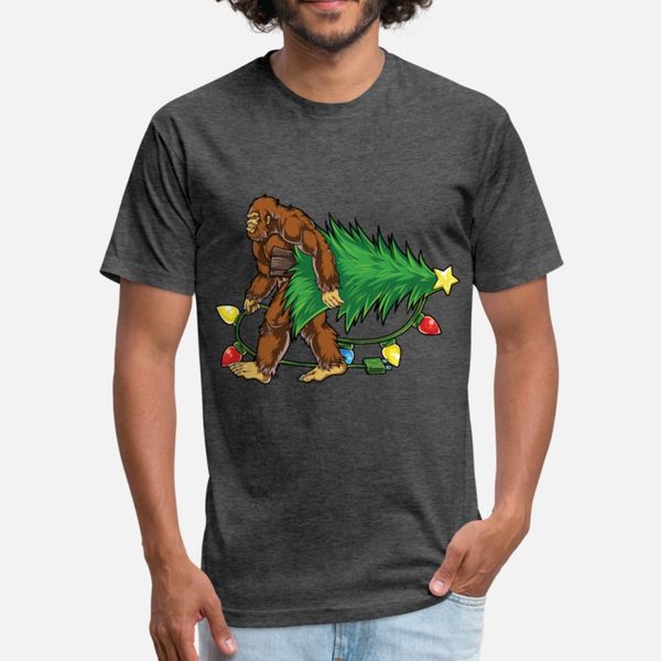 bigfoot carrying christmas tree sasquatch t shirt men designer cotton round neck kawaii fitness new style summer slim shirt