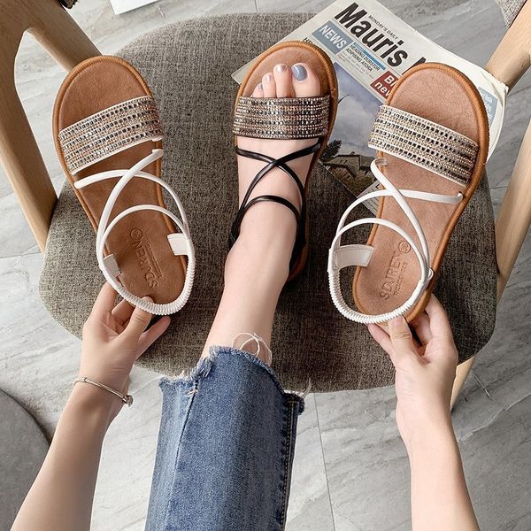 2020 summer women sandals rhinestones woman elastic band flats ladies fashion rome sewing footwear open toe women's shoes, Black
2020 summer women sandals rhinestones woman elastic band flats ladies fashion rome sewing footwear open toe women's shoes, Black
