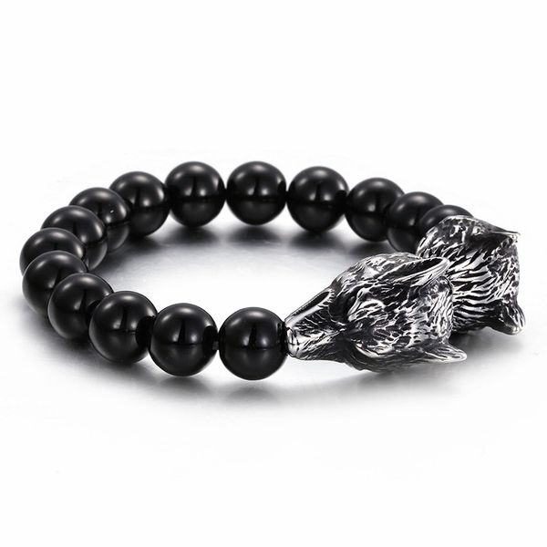 charm bracelets stainless steel double wolf head bracelet punk black glass beads men's rock drop jewelry accessory, Golden;silver
charm bracelets stainless steel double wolf head bracelet punk black glass beads men's rock drop jewelry accessory, Golden;silver