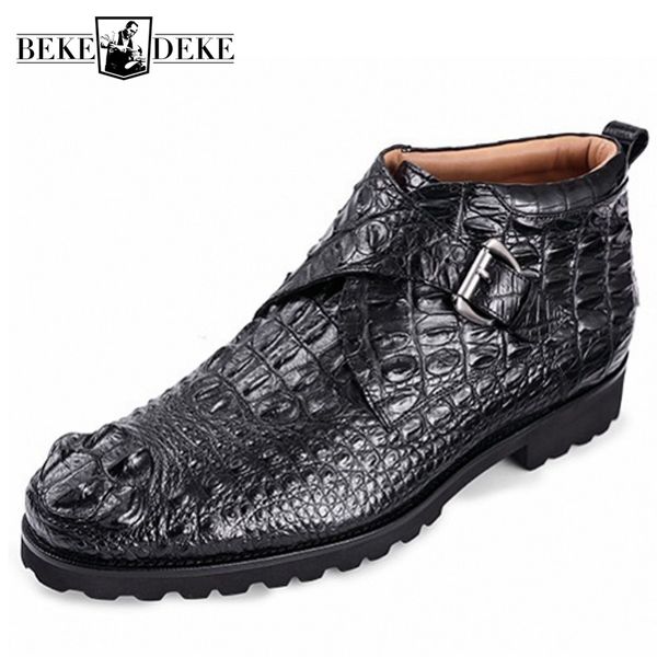luxury alligator genuine leather formal business men ankle boots buckle round toe thick bottom solid party wear male dress shoes, Black
luxury alligator genuine leather formal business men ankle boots buckle round toe thick bottom solid party wear male dress shoes, Black