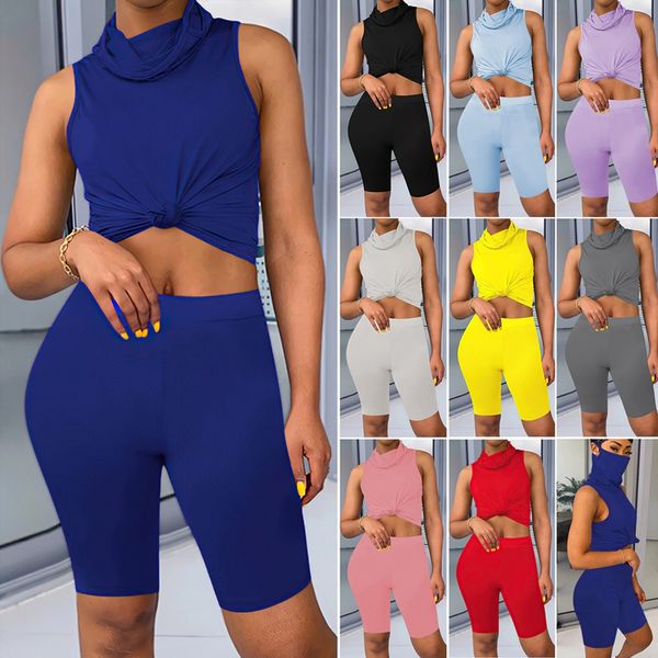 women's tracksuits two piece set scarf collar sleeveless t shirt crop shorts women tracksuit, Gray
women's tracksuits two piece set scarf collar sleeveless t shirt crop shorts women tracksuit, Gray
