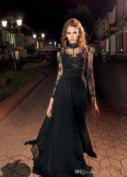 2020 modern black prom dresses illusion long sleeves high collar lace chiffon evening party wear modern formal vestidos, Black;red
2020 modern black prom dresses illusion long sleeves high collar lace chiffon evening party wear modern formal vestidos, Black;red