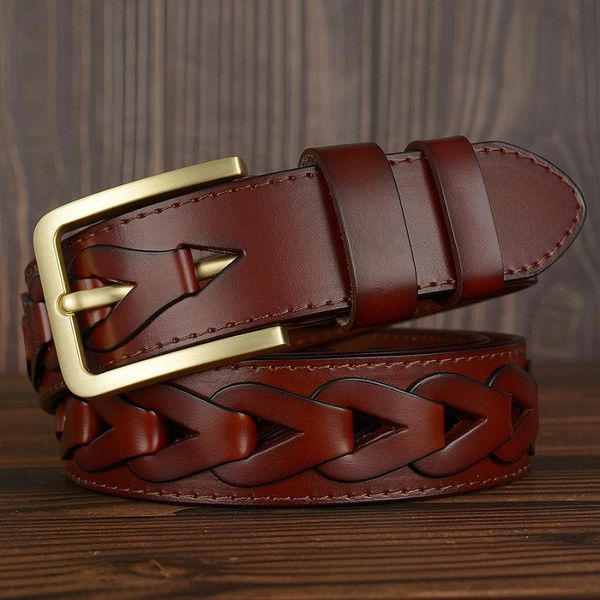 new leather men's belt cowhide high-end casual men's belt gift copper buckle fashion personality woven pure men 3.8, Black;brown
new leather men's belt cowhide high-end casual men's belt gift copper buckle fashion personality woven pure men 3.8, Black;brown