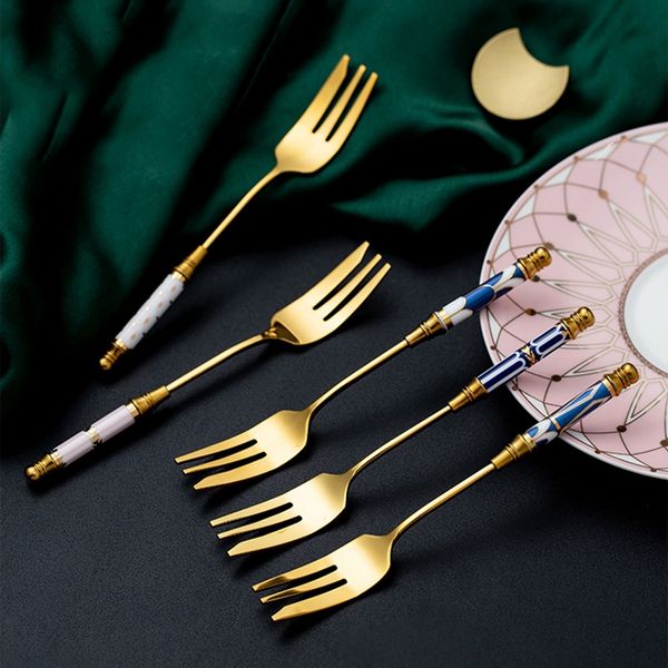 spoons 1pc chic stainless steel fruit fork golden ceramic handle dessert cake forks vintage cultery dinner service dinnerware tableware
spoons 1pc chic stainless steel fruit fork golden ceramic handle dessert cake forks vintage cultery dinner service dinnerware tableware