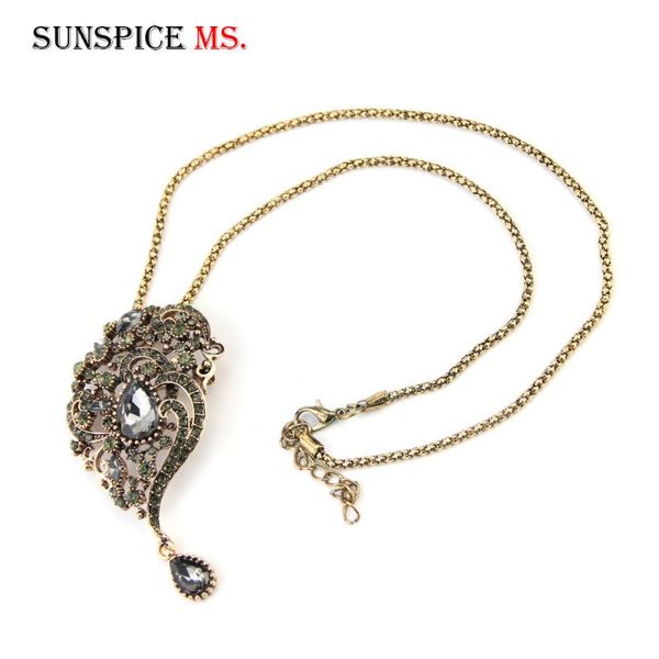 sunspicems unique gray crystal pendant necklace for women antique gold punk necklace vintage jewelry party accessories gifts, Silver
sunspicems unique gray crystal pendant necklace for women antique gold punk necklace vintage jewelry party accessories gifts, Silver