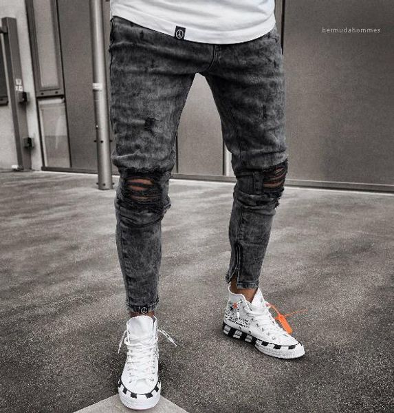 jeans fashion elastic knee zipper jeans casual snow grey washed long pencil pants mens designer holes, Blue
jeans fashion elastic knee zipper jeans casual snow grey washed long pencil pants mens designer holes, Blue