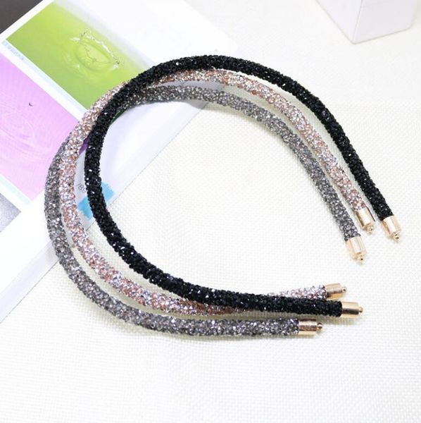 womne girl headband bling hair hoop jewel hair band glass slim edge drill hair accessory for lady woman, Slivery;white