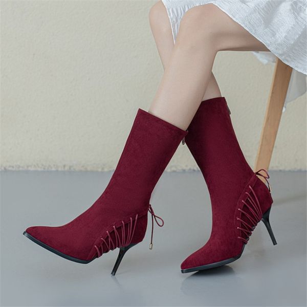 pxelena elegant thin high heels pointed toe nightclub office lady dating mid calf boots stiletto woman boots plus size new, Black
pxelena elegant thin high heels pointed toe nightclub office lady dating mid calf boots stiletto woman boots plus size new, Black