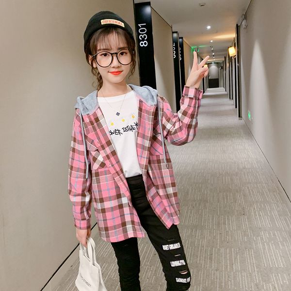 children's splicing hooded coat teenage girl medium length plaid shirt outerwear kids cotton blend cardigan casual loose jackets, Blue;gray
children's splicing hooded coat teenage girl medium length plaid shirt outerwear kids cotton blend cardigan casual loose jackets, Blue;gray