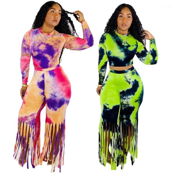 dye long sleeve short tshirt high waist slim pants women tassel two piece pants tie, White
dye long sleeve short tshirt high waist slim pants women tassel two piece pants tie, White