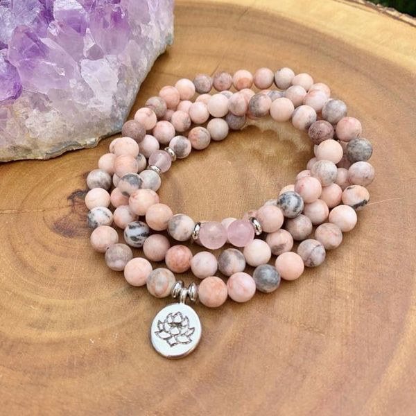 wholesale matte pink zebra jaspers 108 mala bracelet rose quarz lotus charm wrist bracelet divine love meditation necklace, Black
wholesale matte pink zebra jaspers 108 mala bracelet rose quarz lotus charm wrist bracelet divine love meditation necklace, Black