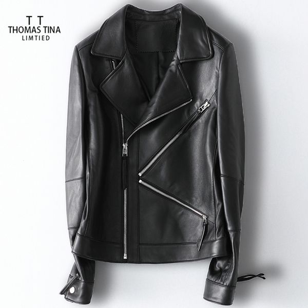 women's leather & faux tina 2021 spring arrival genuine real jackets causal slim style natural sheepskin short women coats factory, Black
women's leather & faux tina 2021 spring arrival genuine real jackets causal slim style natural sheepskin short women coats factory, Black