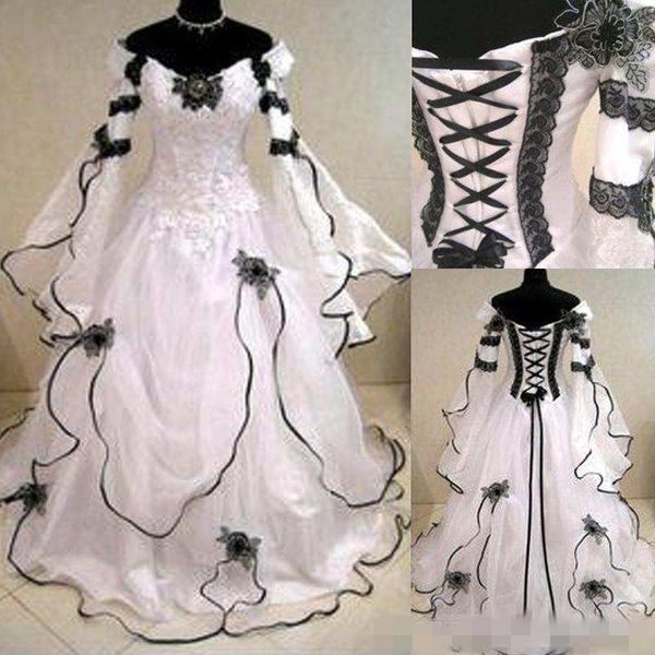 2019 Vintage Plus Size Gothic A Line Wedding Dresses With Long Sleeves Black Lace Corset Back Chapel Train Bridal Gowns For Garden Country
2019 Vintage Plus Size Gothic A Line Wedding Dresses With Long Sleeves Black Lace Corset Back Chapel Train Bridal Gowns For Garden Country