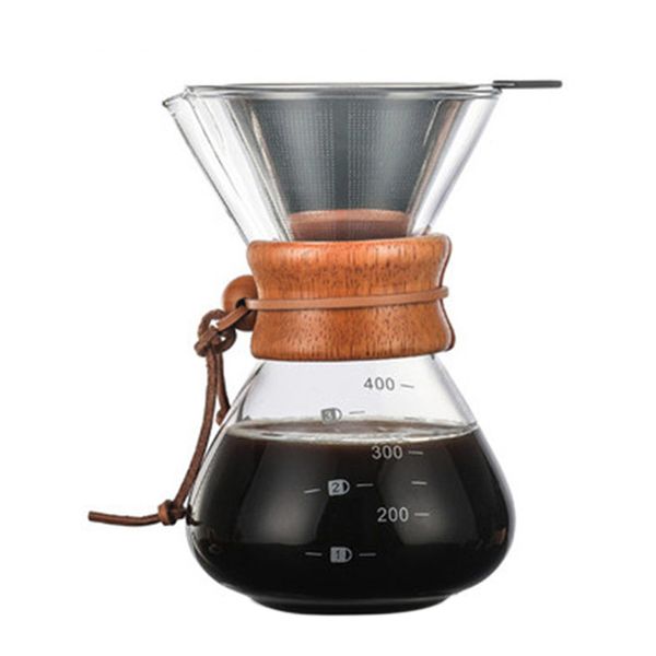 400 ml pour over coffee pot professional glass tick mark with wooden collar
400 ml pour over coffee pot professional glass tick mark with wooden collar