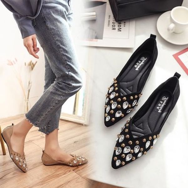 2020 spring and autumn new flat shoes fashion tide women's shoes non-slip comfortable pointed rhinestone, Black
2020 spring and autumn new flat shoes fashion tide women's shoes non-slip comfortable pointed rhinestone, Black
