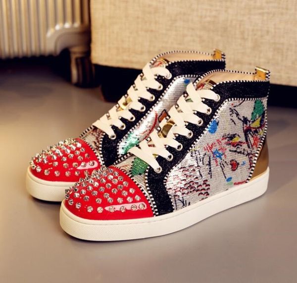 2020 wholesale famous brand red bottom sneakers graffiti patent leather men's flat high casual walking flats -- party wedding dress, Black
2020 wholesale famous brand red bottom sneakers graffiti patent leather men's flat high casual walking flats -- party wedding dress, Black
