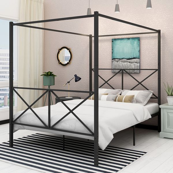 kefair 4-post queen size modern metal canopy bed mattress support headboard and footboard - black
kefair 4-post queen size modern metal canopy bed mattress support headboard and footboard - black