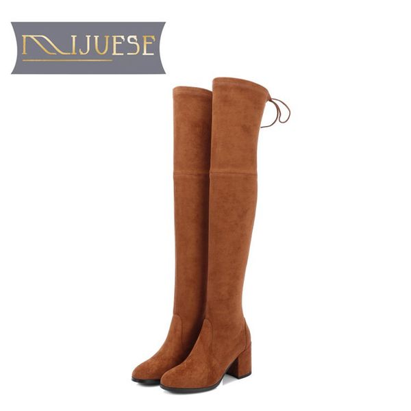mljuese 2020 women over the knee kid suede stretch fabric autumn spring lace up black color square heels high boots female boots
mljuese 2020 women over the knee kid suede stretch fabric autumn spring lace up black color square heels high boots female boots