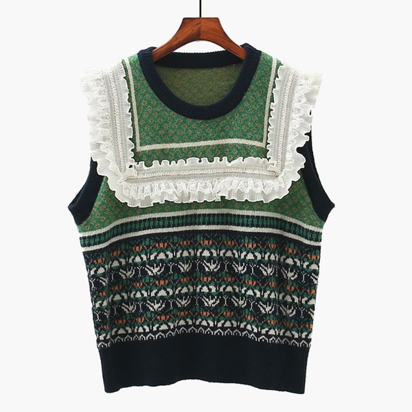 women's vests france vintage lace spliced jacquard knitted sweater vest women tank o-neck sleeveless sweet casual girls 2021autumn kor, Black;white
women's vests france vintage lace spliced jacquard knitted sweater vest women tank o-neck sleeveless sweet casual girls 2021autumn kor, Black;white
