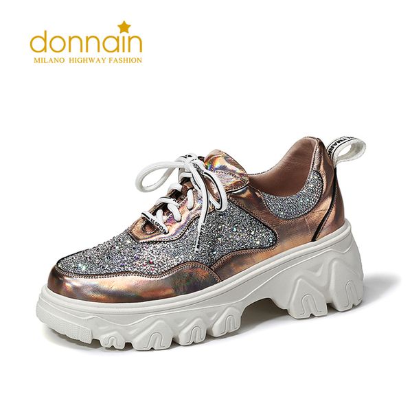 donnain autumn genuine leather lace up platform shoes women silver glitter round toe chunky heel flat sneakers fashion bronze, Black
donnain autumn genuine leather lace up platform shoes women silver glitter round toe chunky heel flat sneakers fashion bronze, Black