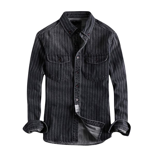 japanese harajuku vertical striped jeans shirt for men urban boys streetwear long sleeve button down denim shirt plus size, White;black
japanese harajuku vertical striped jeans shirt for men urban boys streetwear long sleeve button down denim shirt plus size, White;black