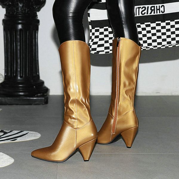 2020 new mid calf boots pu leather spike heel women boots pointed toe zipper autumn winter ladies shoes black gold
2020 new mid calf boots pu leather spike heel women boots pointed toe zipper autumn winter ladies shoes black gold