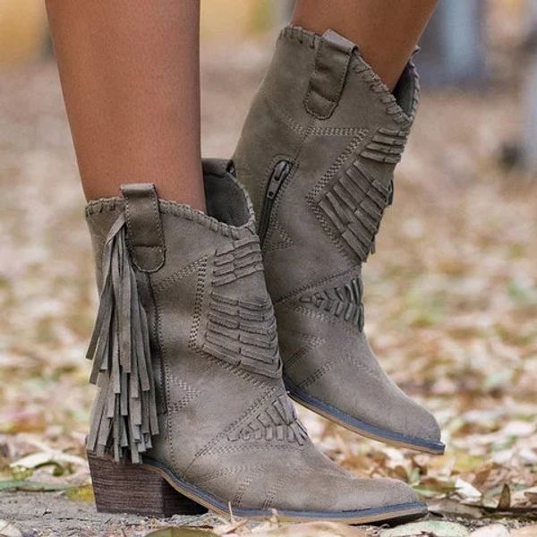 nice new boho flock leather women boots fringe flat heels woman med high solid boots woman tassel botas mujer botte femme, Black
nice new boho flock leather women boots fringe flat heels woman med high solid boots woman tassel botas mujer botte femme, Black