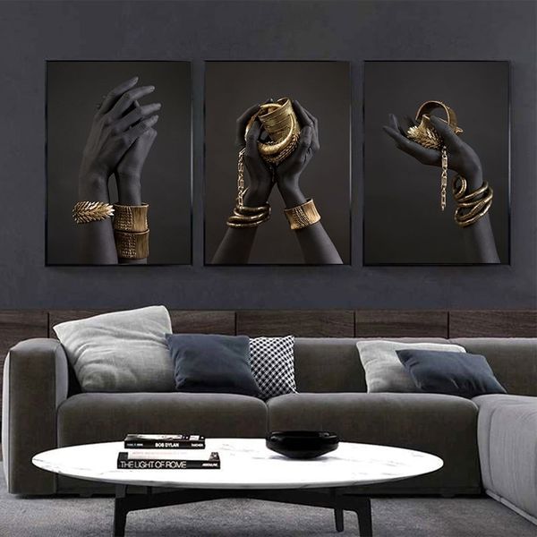 african art black and gold hand with gold bracelet oil painting on canvas posters and prints wall art pictures for living room
african art black and gold hand with gold bracelet oil painting on canvas posters and prints wall art pictures for living room
