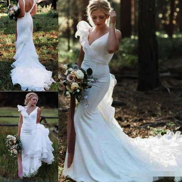 2021 mermaid wedding dresses v neck chapel train tiered organza ruffles custom made country wedding bridal gown vestido de novia, White
2021 mermaid wedding dresses v neck chapel train tiered organza ruffles custom made country wedding bridal gown vestido de novia, White