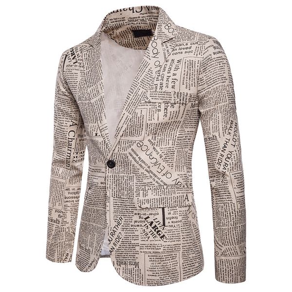 men's slim fit newspaper suit jacket brand one button notched lapel suit blazer male party wedding business casual costume homme, White;black
men's slim fit newspaper suit jacket brand one button notched lapel suit blazer male party wedding business casual costume homme, White;black