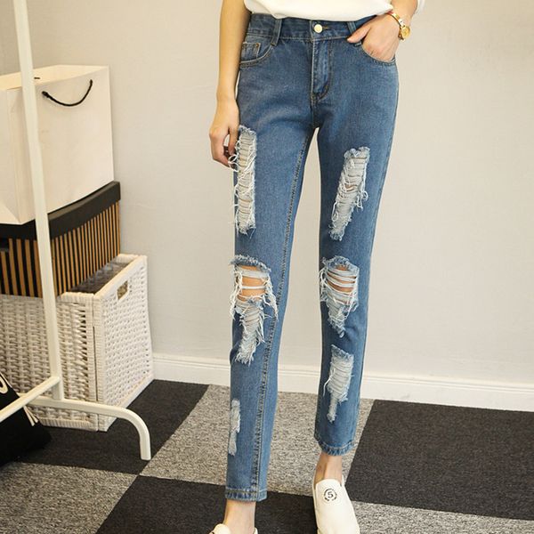 women's jeans destroyed hole ripped high waisted push up woman boyfriend fit slim cool denim vintage straight ankle, Blue
women's jeans destroyed hole ripped high waisted push up woman boyfriend fit slim cool denim vintage straight ankle, Blue