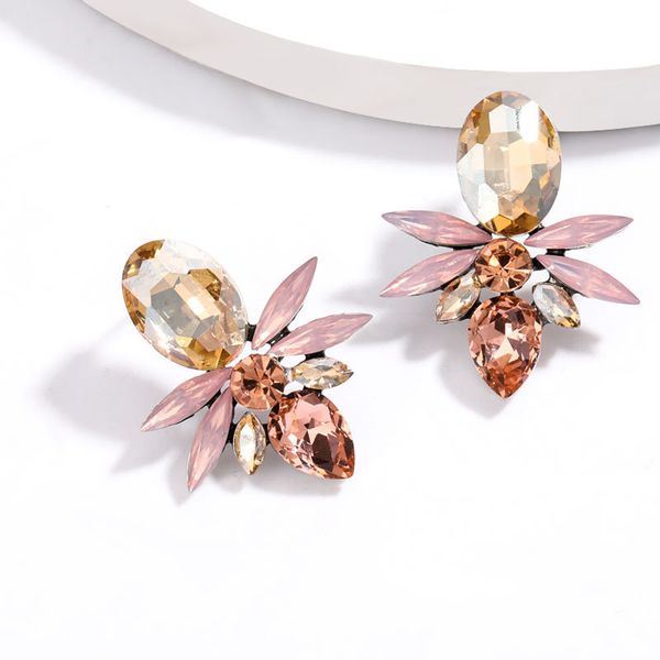 exaggerated design sense alloy diamond rhinestone full diamond geometric super flash earrings women's eye-absorbing earring, Golden