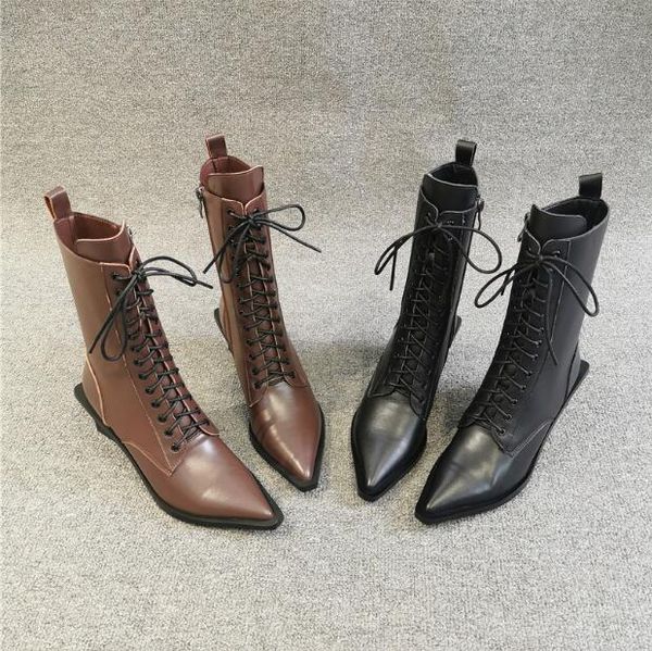 woman chunky heel martin boots genuine leather solid half boots designers lace-up pointed toe eur fashion motorcycle boot, Black
woman chunky heel martin boots genuine leather solid half boots designers lace-up pointed toe eur fashion motorcycle boot, Black