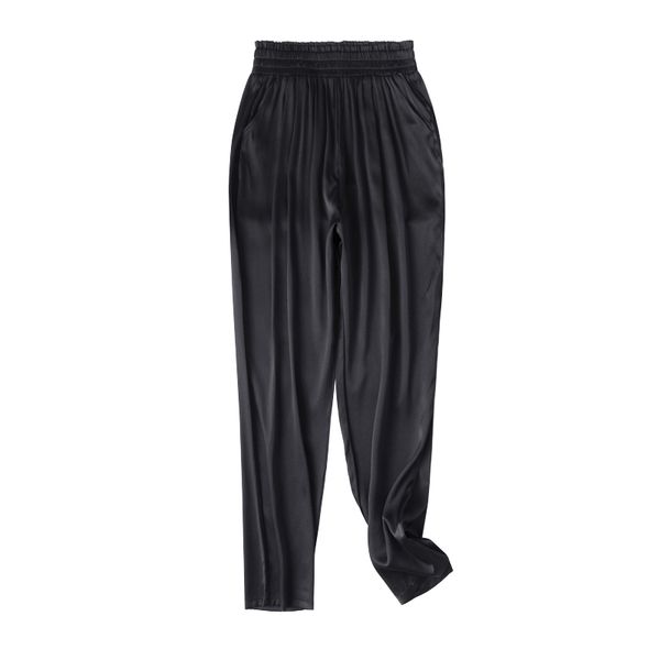 womens harem pants real silk solid elastic waist ankle-length pants with pockets black trousers, Black;white
womens harem pants real silk solid elastic waist ankle-length pants with pockets black trousers, Black;white