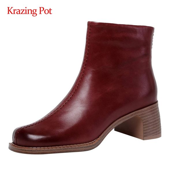 krazing pot short boots genuine leather vintage round toe thick high heel zipper beauty lady dress ankle boots l05, Black
krazing pot short boots genuine leather vintage round toe thick high heel zipper beauty lady dress ankle boots l05, Black