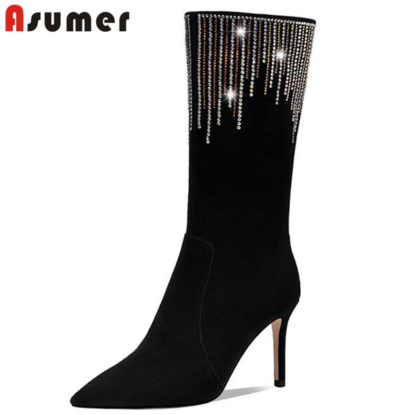 asumer 2020 new arrival suede leather mid calf boots women crystal thin high heel party wedding shoes woman autumn winter boots, Black
asumer 2020 new arrival suede leather mid calf boots women crystal thin high heel party wedding shoes woman autumn winter boots, Black