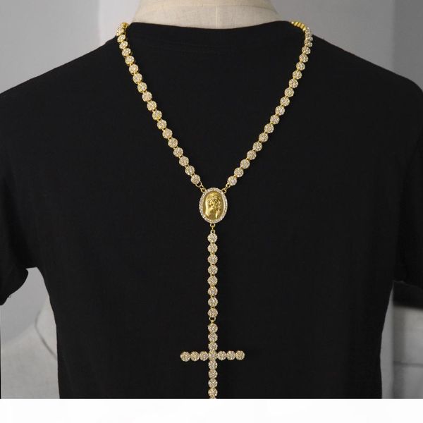 men luxury long necklace gold silver full iced out rhinestones jesus face with big cross pendant necklace rosary punk jewelry 
men luxury long necklace gold silver full iced out rhinestones jesus face with big cross pendant necklace rosary punk jewelry