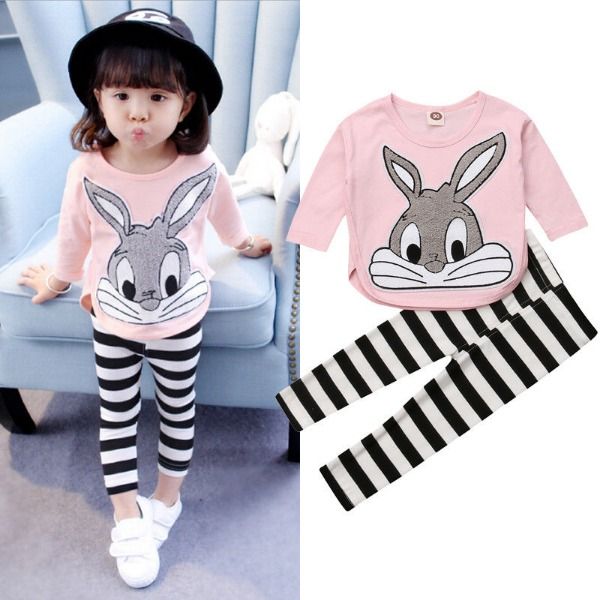 newly autumn lovely pretty infant baby girls clothes sets cartoon print long sleeve pullover pink +striped pants, White 
newly autumn lovely pretty infant baby girls clothes sets cartoon print long sleeve pullover pink +striped pants, White