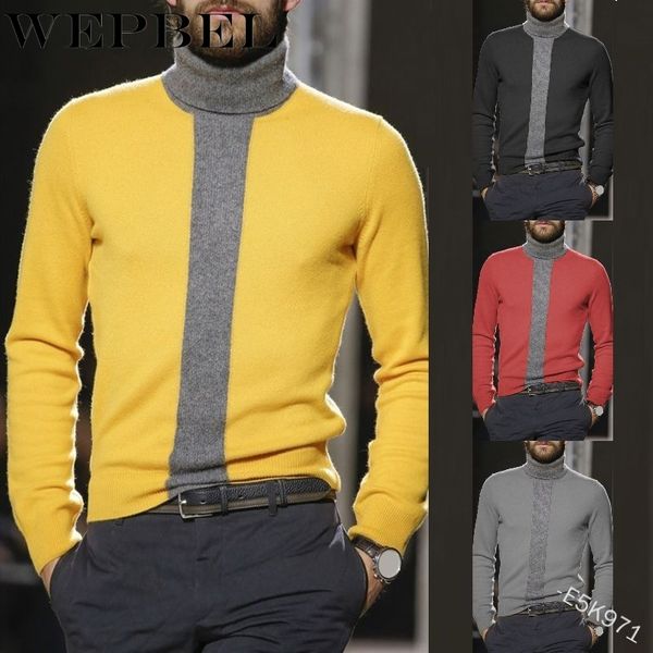 wepbel autumn winter men's sweater men's skinny turtleneck patchwork casual sweater slim fit knitted pullovers top, White;black 
wepbel autumn winter men's sweater men's skinny turtleneck patchwork casual sweater slim fit knitted pullovers top, White;black