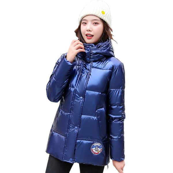autumn winter women's short glossy down cotton hooded parkas with big fur collar casual pearlescent leather thick winter jacket, Black
autumn winter women's short glossy down cotton hooded parkas with big fur collar casual pearlescent leather thick winter jacket, Black