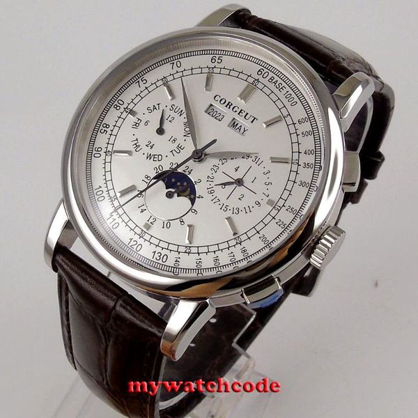 42mm corgeut multifunctional autometic/self-winding movement date year indicator leather band white dial business men watch, Slivery;brown
42mm corgeut multifunctional autometic/self-winding movement date year indicator leather band white dial business men watch, Slivery;brown