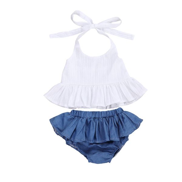 clothing sets toddler summer outfit white hanging-neck sleeveless vest blue ruffle shorts set for baby girl 0-4y
clothing sets toddler summer outfit white hanging-neck sleeveless vest blue ruffle shorts set for baby girl 0-4y
