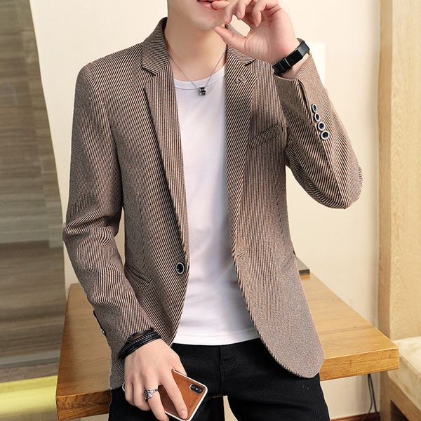 men's suits & blazers spring 2021 casual vertical striped suit youth slim-fit fashion blazer, White;black
men's suits & blazers spring 2021 casual vertical striped suit youth slim-fit fashion blazer, White;black
