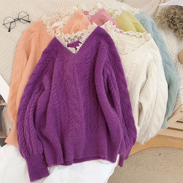 women's sweaters korean knitted v-neck women autumn candy color female clothing winter pullovers sweet lace neck, White;black
women's sweaters korean knitted v-neck women autumn candy color female clothing winter pullovers sweet lace neck, White;black
