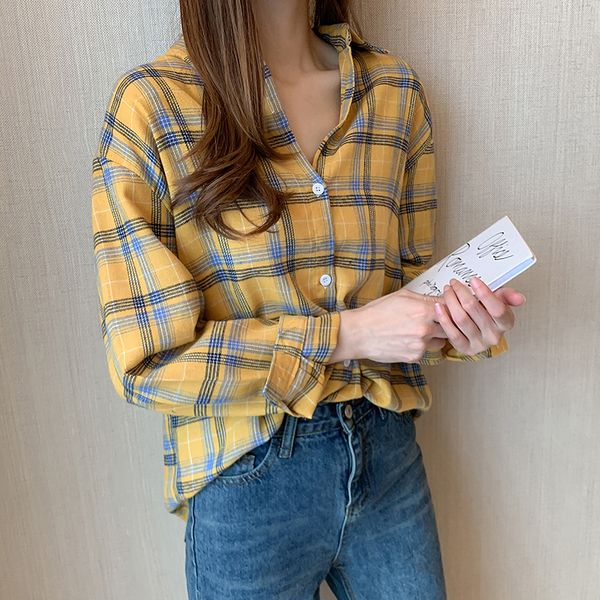 women's blouses & shirts 2021 autumn spring plaid blouse women long sleeve turn down collar vintage female clothing #79, White
women's blouses & shirts 2021 autumn spring plaid blouse women long sleeve turn down collar vintage female clothing #79, White