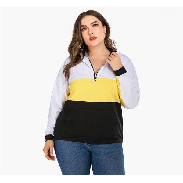 hoodies zipper lapel neck long sleeve simple sweatshirts famale plus size clothes women three-color stitching, Black
hoodies zipper lapel neck long sleeve simple sweatshirts famale plus size clothes women three-color stitching, Black